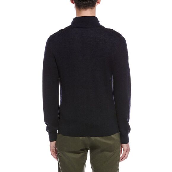 Bruno Magli Mens Textured 1/4-Zip Merino Wool Mock Neck Sweater, Navy - Picture 2 of 3